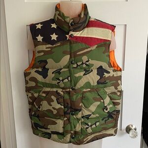 Men’s Like New Ralph Lauren Denim & Supply Reversible Down Puffer Vest USA Flag